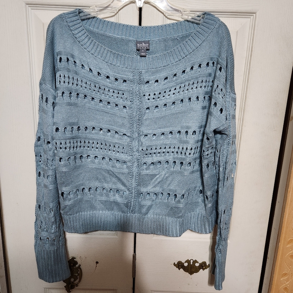 Soho Women's Knit Sweater in Soft Blue - Picture 2 of 9